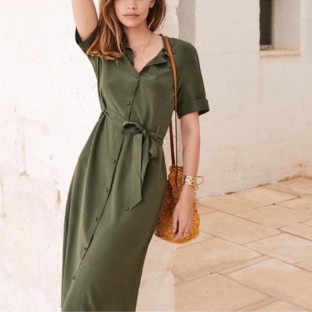 Sezane Lexia green silk dress size 8